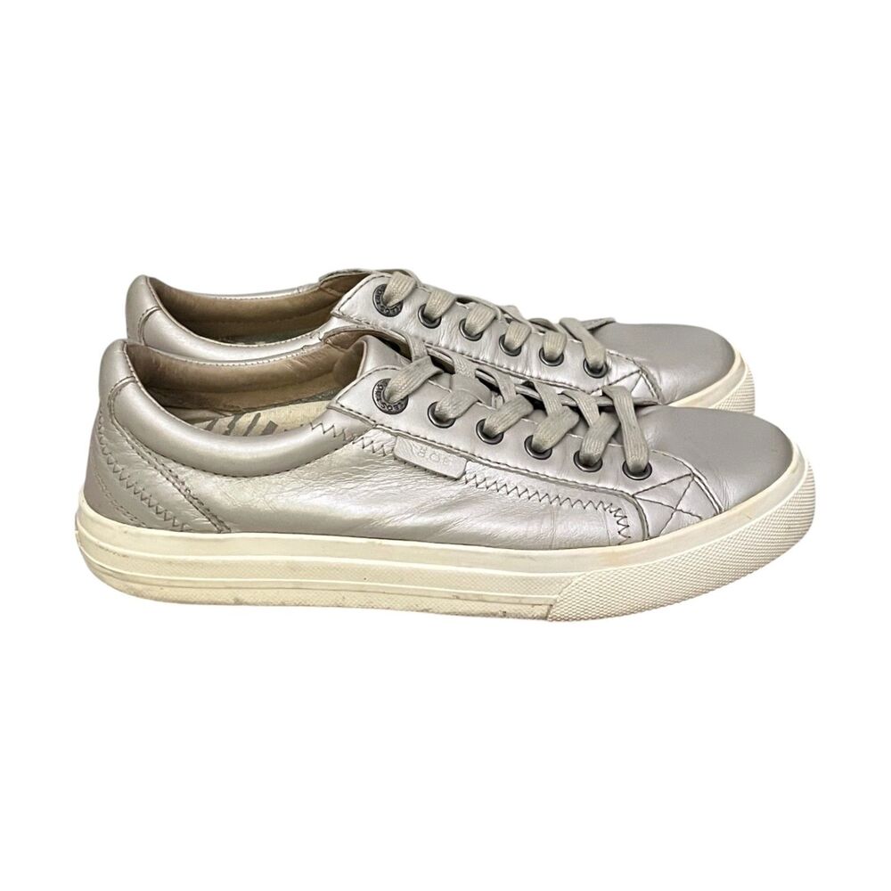 Taos Plim Soul Lux Sneakers Womens US 7 Gray Metallic Leather Comfort Shoes